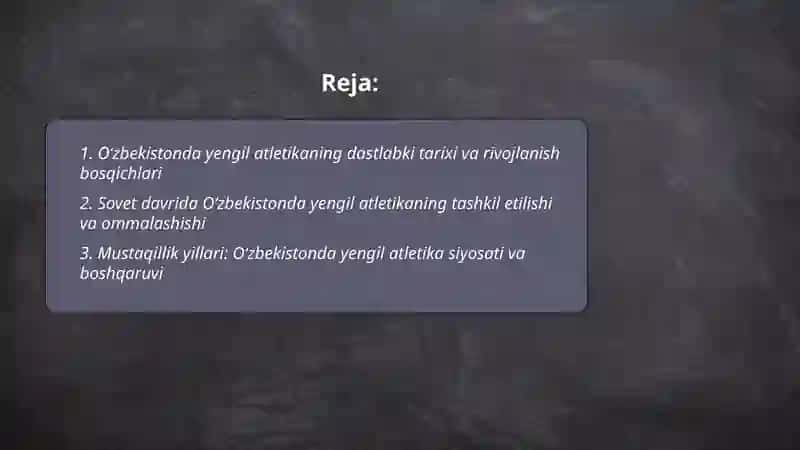 Oʻzbekistonda yengil atletikaning rivojlanish tarixi va uning jismoniy tarbiya tizimida tutgan oʻrni 2