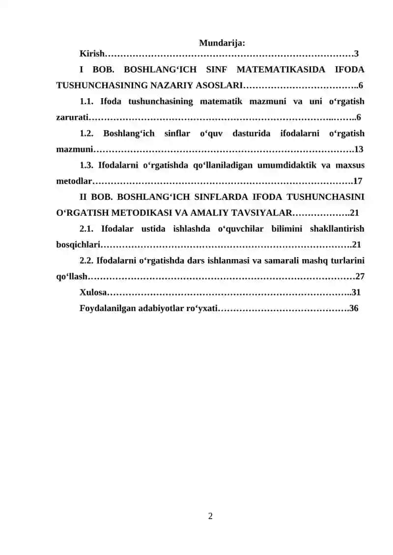 BOSHLANG‘ICH SINFLARDA MATEMATIKA O‘QITISHDA IFODA TUSHUNCHASINI O‘RGATISH METODIKASI 2
