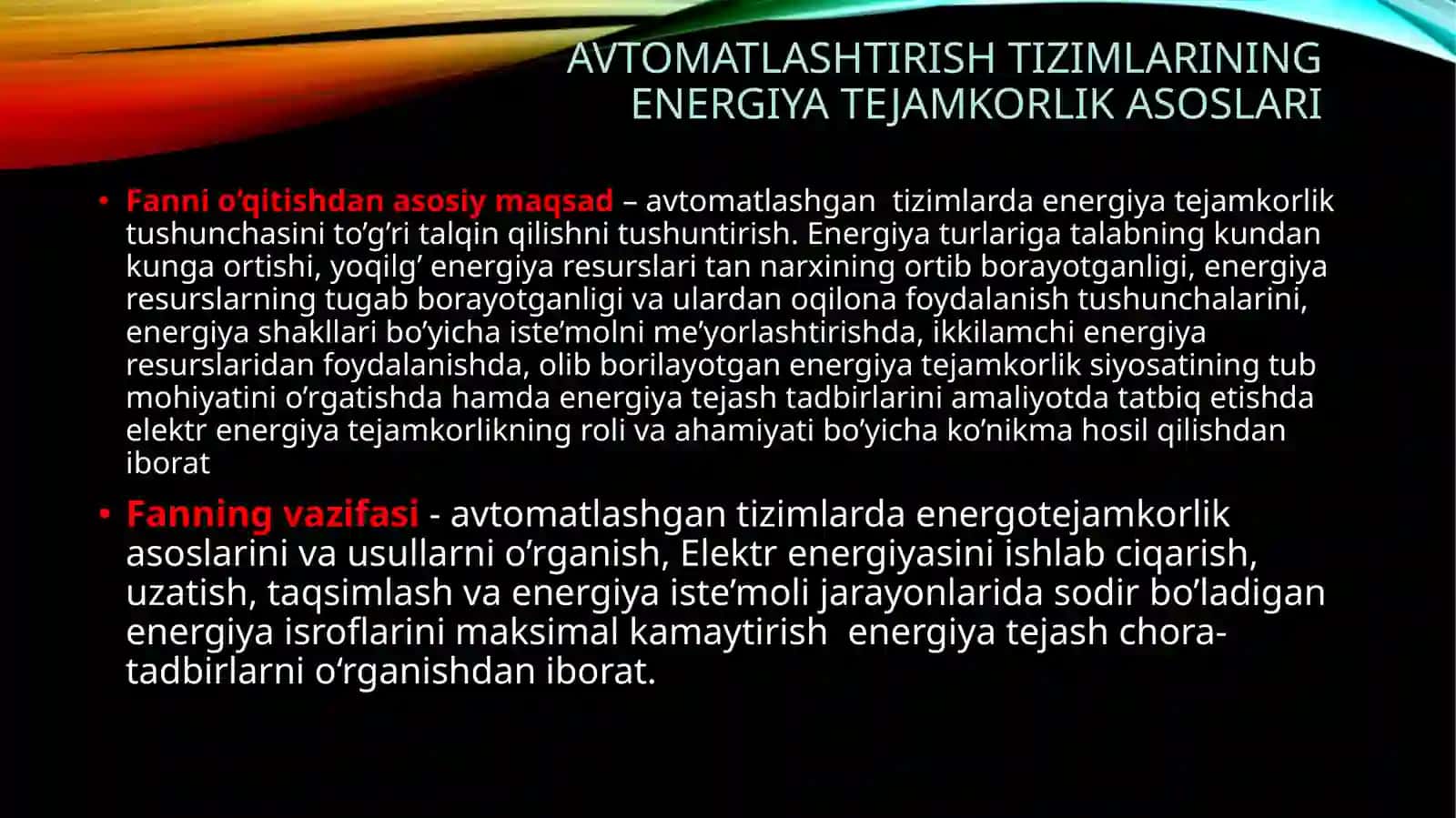 Avtomatlashtirish tizimlarining energiya tejamkorlik asoslari 2