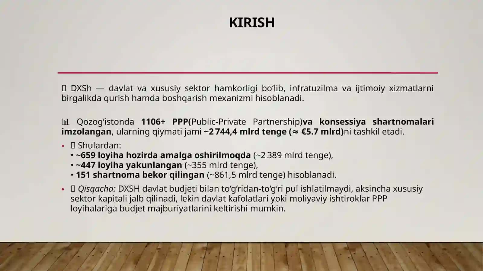 Qozog'istonda Davlat - Xususiy sherikchilik shakllari ppt 2