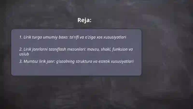 Lirik tur va unga mansub janrlar tasnifi 2