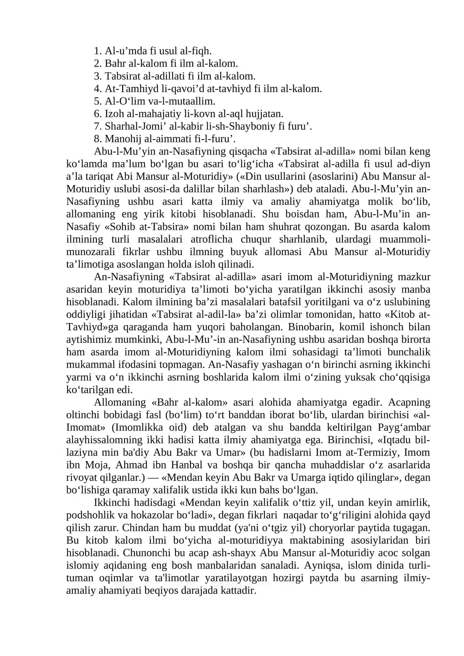 Abu al-Mu'yin an-Nasafiyning ilmiy merosi 2