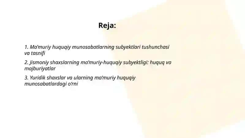 Ma’muriy huquqiy munosabatlarning subyektlari va obyektlari 2