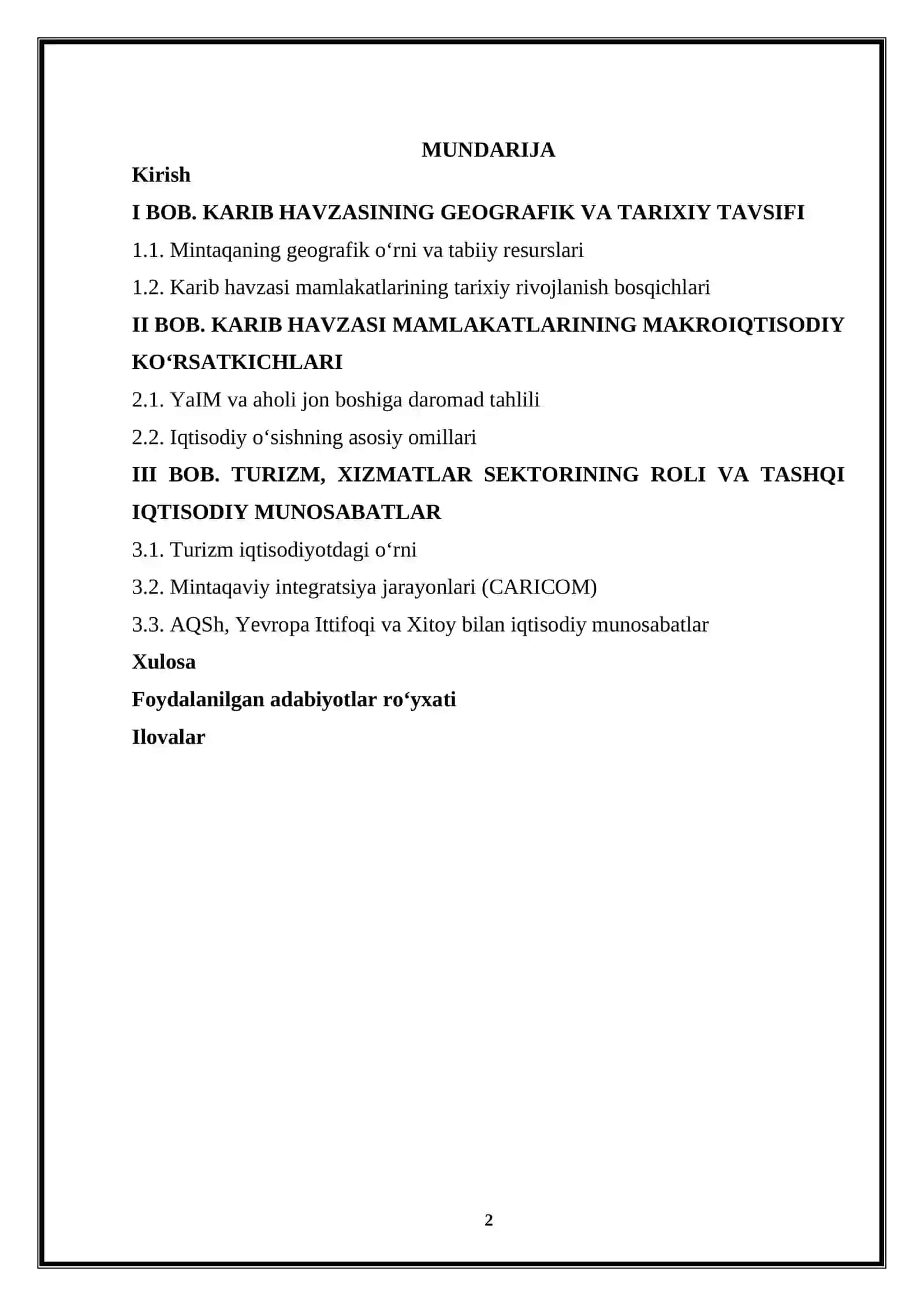 KARIB HAVZASI DAVLATLARI IQTISODIYOTINING RIVOJLANISHI 2