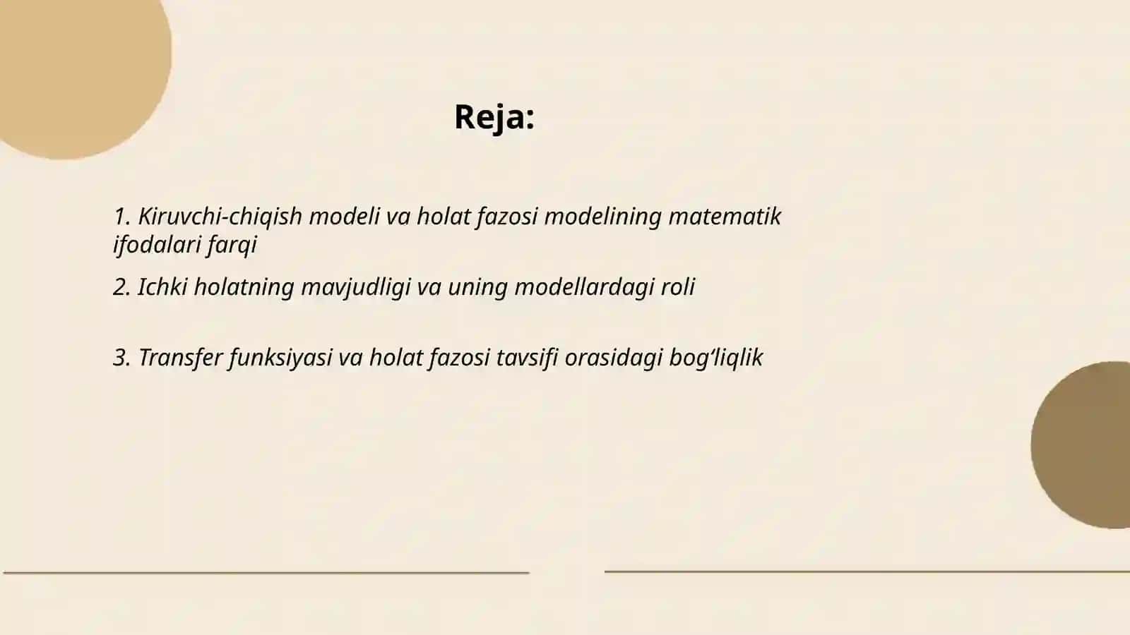 "Kiruvchi-chiqish" (Input-output) modeli va holat fazosi modeli tushunchalarining farqi 2