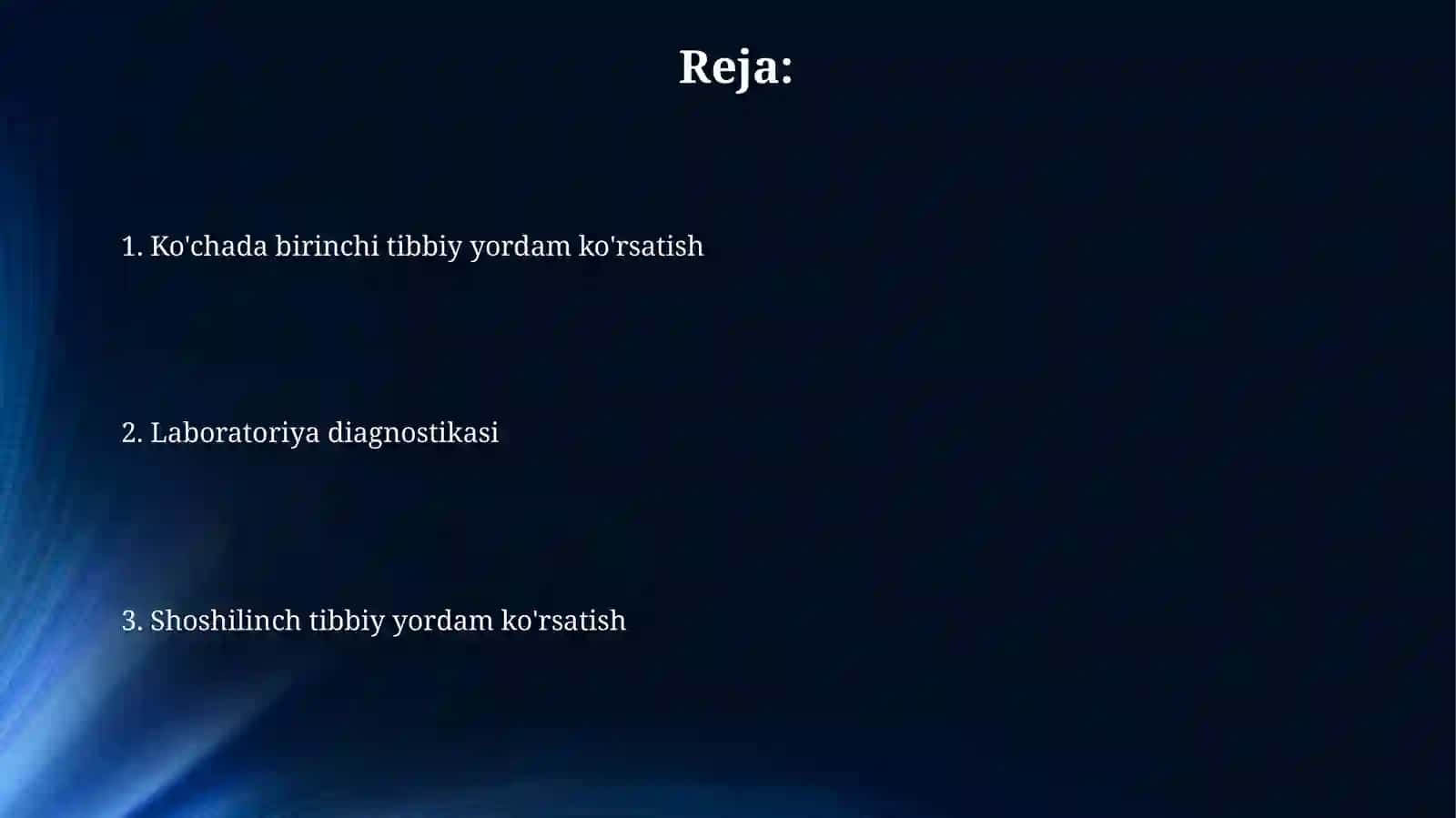 Laboratoriya diagnostika, bemorga aravada yordam berish va kochada birinchi yordamlarni korsatish 2