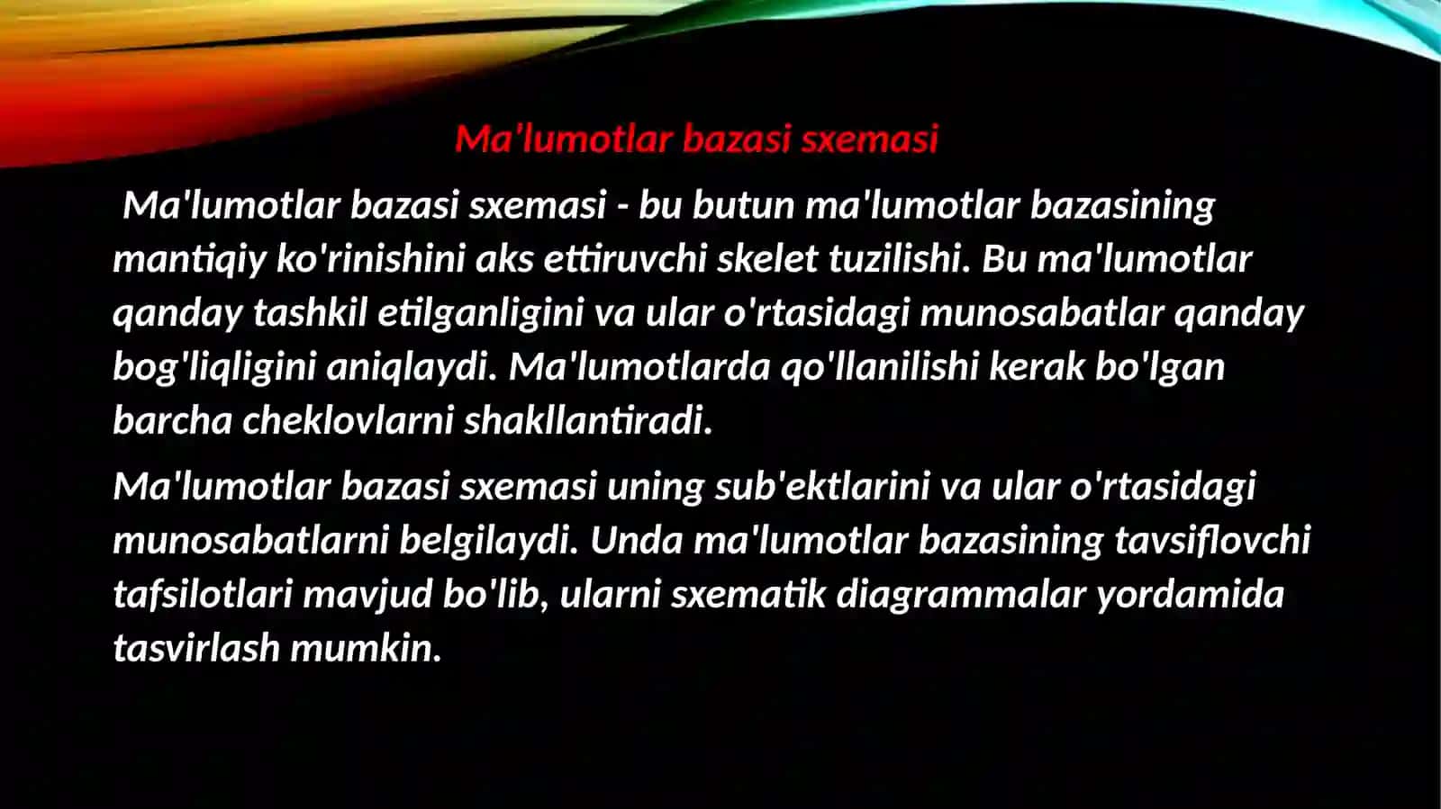 Berilganlar bazasi tizimining sxemasini qurish (data schemes) 2