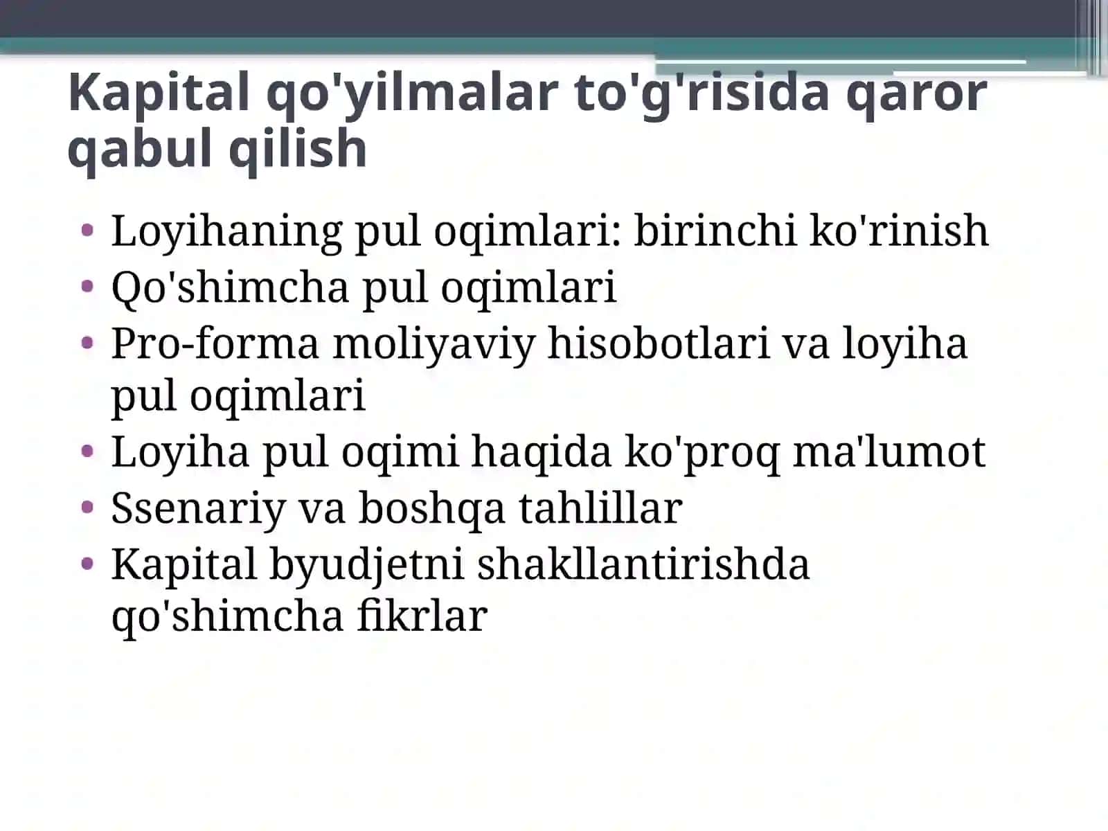 Loyihaning pul oqimlari: birinchi ko'rinish 2