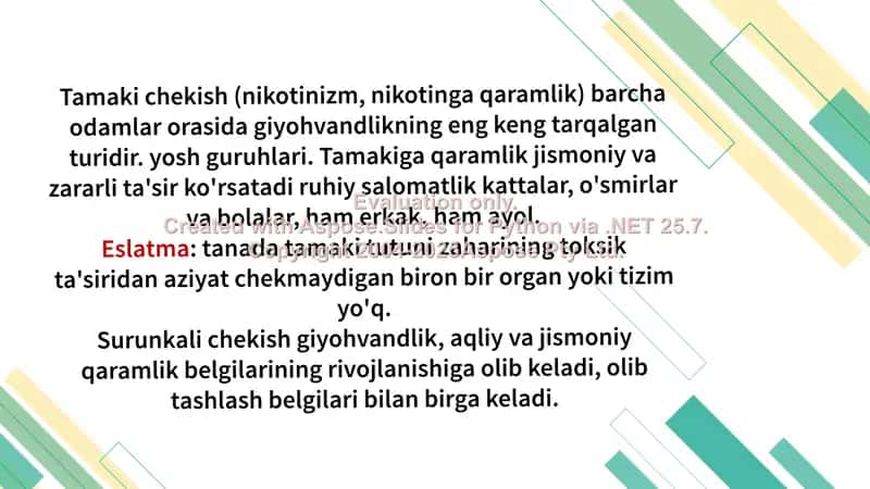 Nikotinizm va uning asoratlari 2