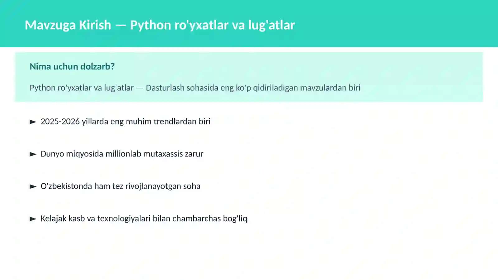 Python ro'yxatlar va lug'atlar 2