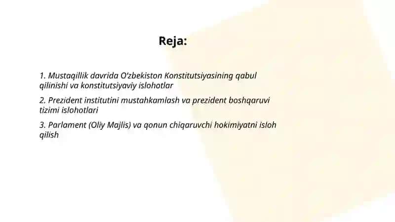 Mustaqillik yillarida davlat boshqaruvi tizimida amalga oshirilgan islohotlar 2