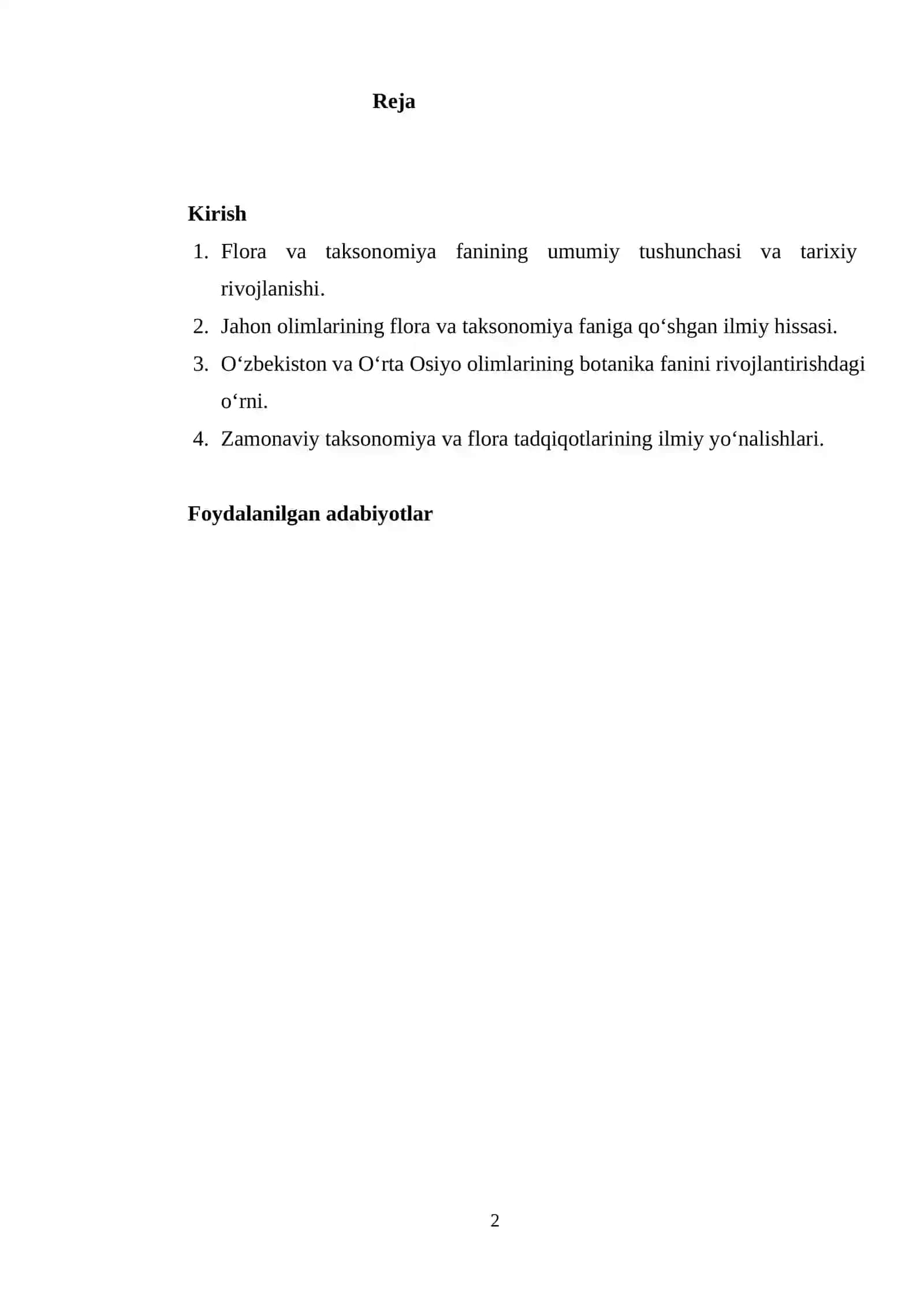 Flora va taksonomiya fanlari BIOLOGIYA REFERAT 2026 YIL 2