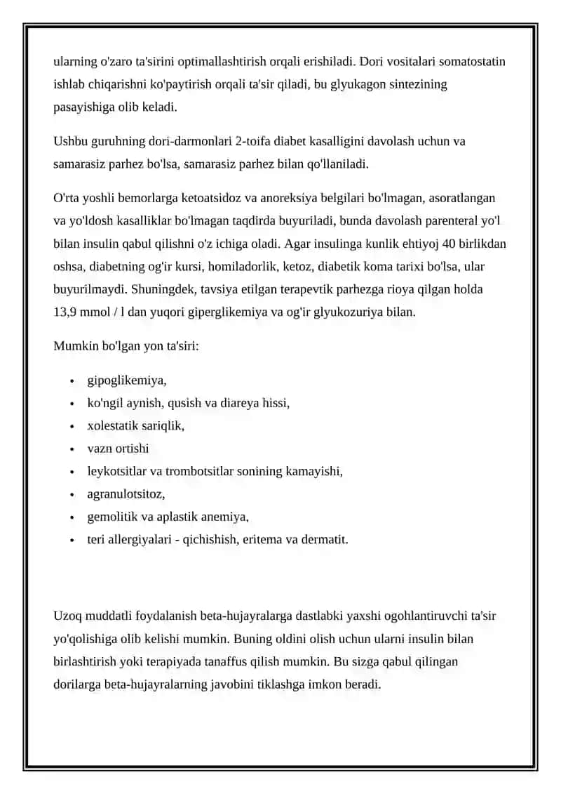 GIPOGLIKEMIK DORILAR: GIPOGLIKEMIK VOSITALARNI KO'RIB CHIQISH VA KLINIK FARMAKOLOGIYASI 2