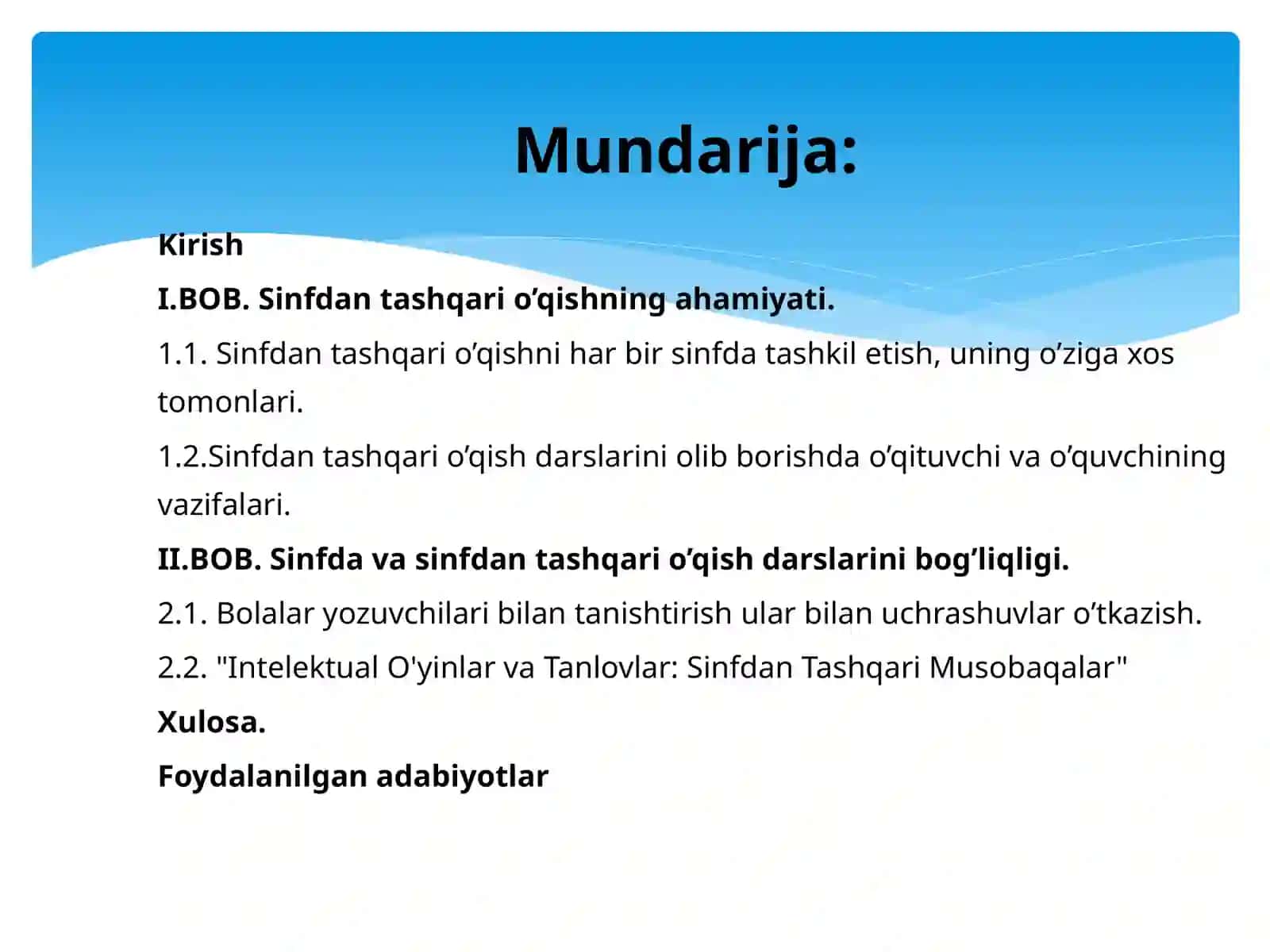 Savod o'rgatish sinfdan tashqari o'qishni tashkil etish 2