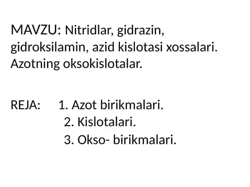 Mirzahamdamova Nisoxonning Noorganik Kimyo fanidan tayyorlagan mustaqilishi 2