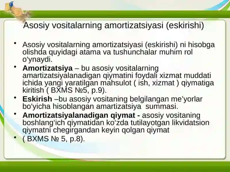 Asosiy vositalarning amortizatsiyasi (eskirishi) 2