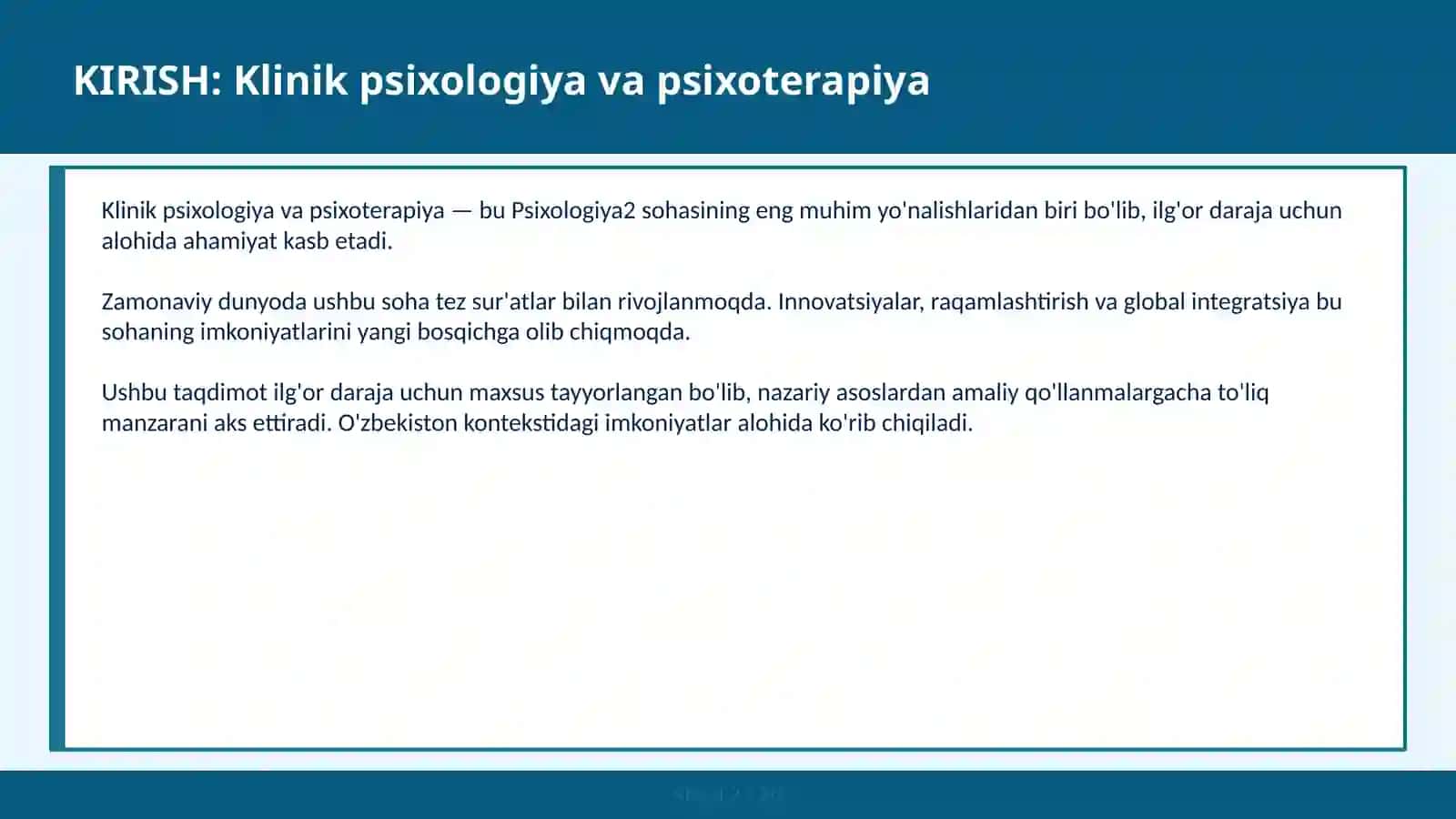 KLINIK PSIXOLOGIYA VA PSIXOTERAPIYA 2