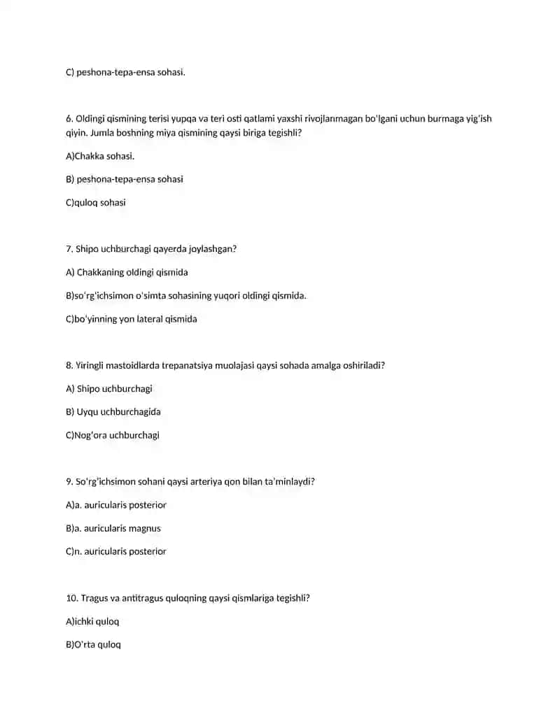 klinik anatomiya fanidan test savollari 2