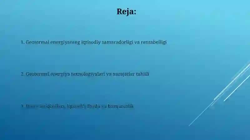 Geotermal energiyaning iqtisodiy samaradorligi va rentabelligi 2