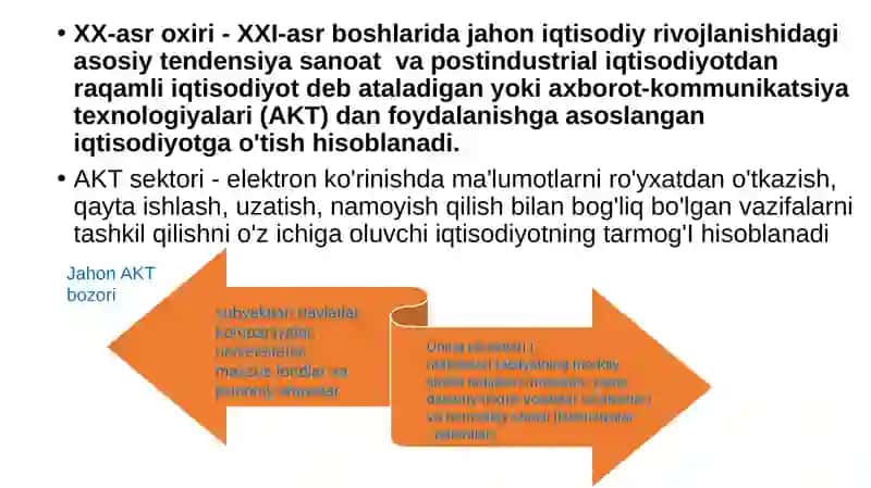 Raqamli iqtisodiyot” faniga kirish. Raqamli iqtisodiyot va uning asosiy tarkibiy qismlari 2