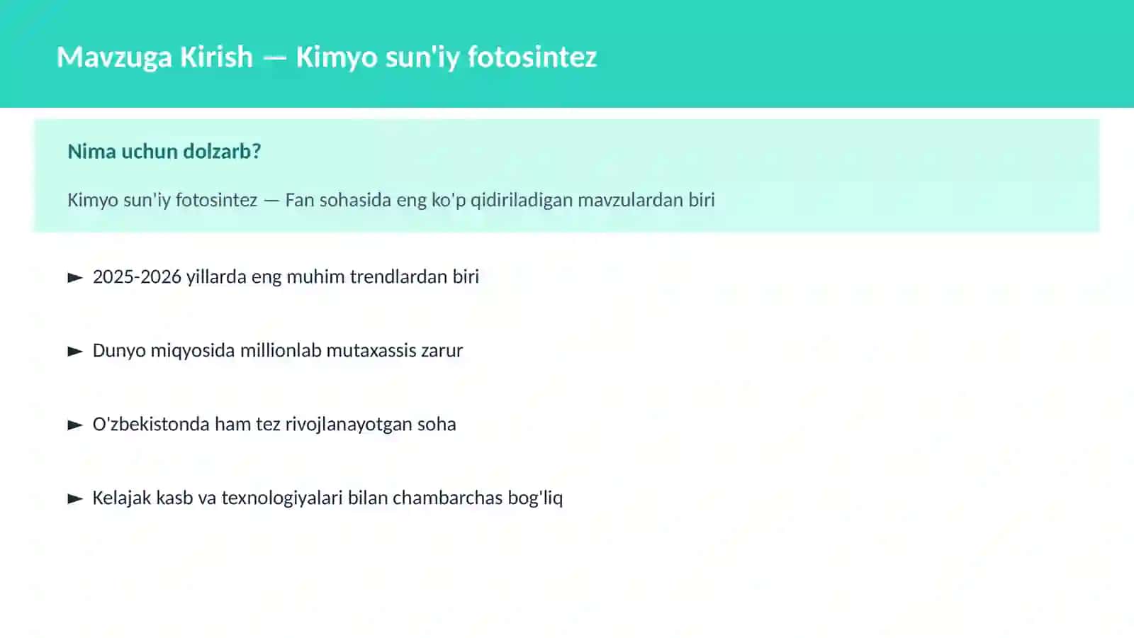 Kimyo sun'iy fotosintez 2