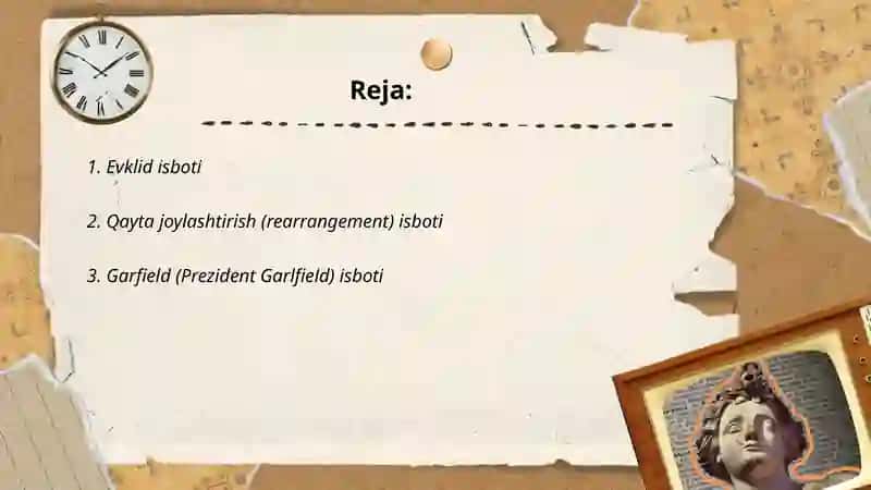 Pifagor teoremasining turli xil isbotlari 2