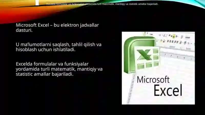 MS EXCEL DASTURIDA FORMULA VA FUNKSIYALAR 2