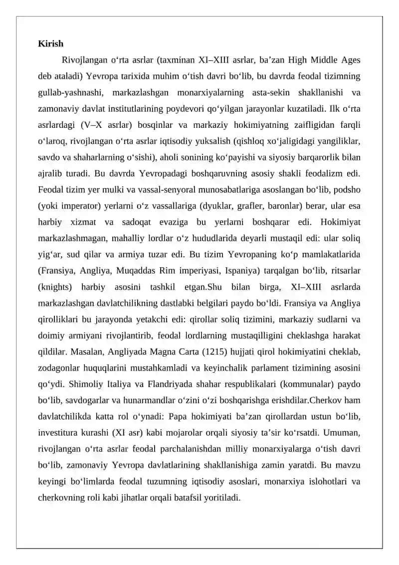Rivojlangan o‘rta asrlar davlatchiligi va boshqaruvi 2