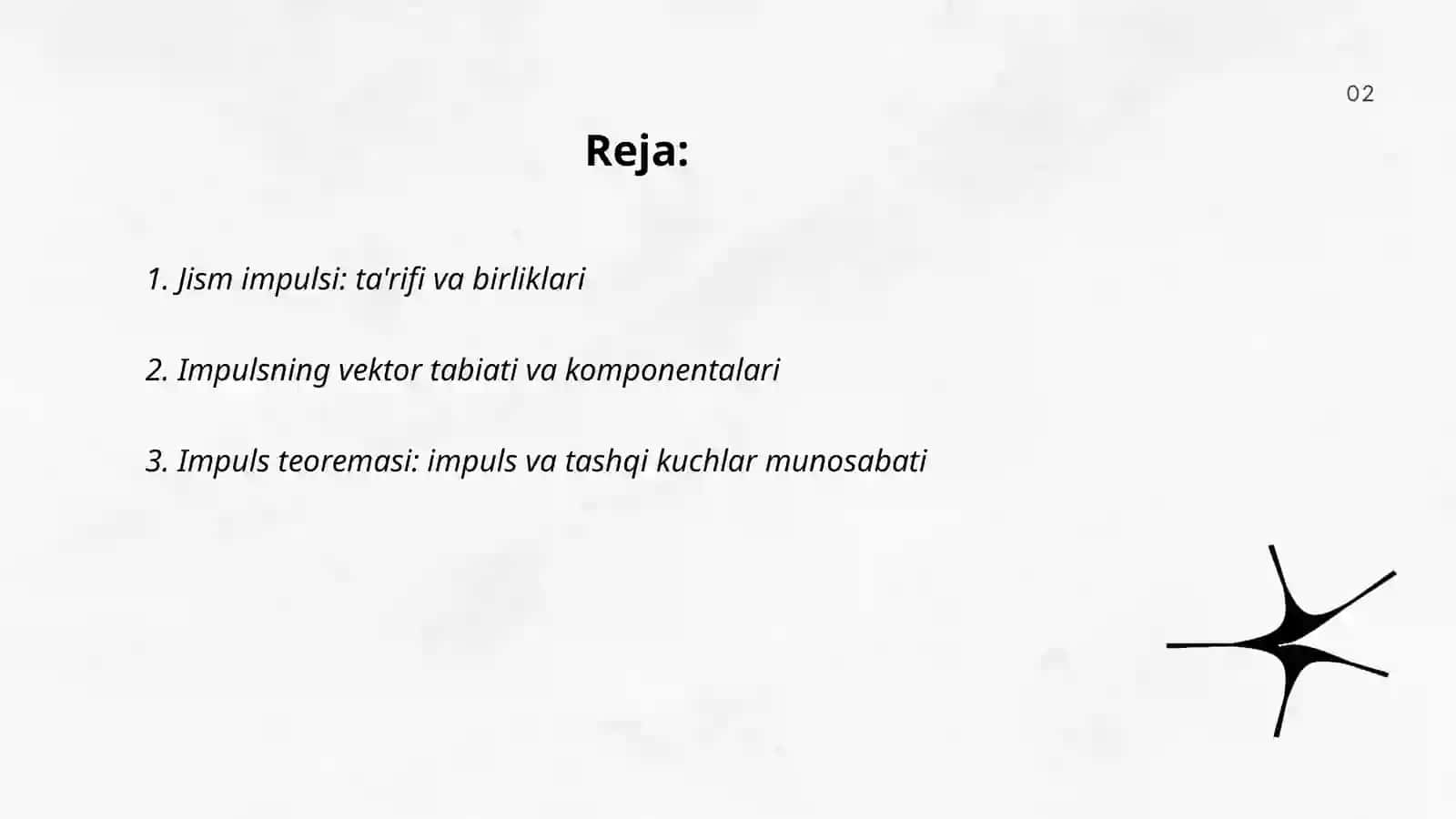 Jism impulsi. Impulsning saqlanish qonuni 2