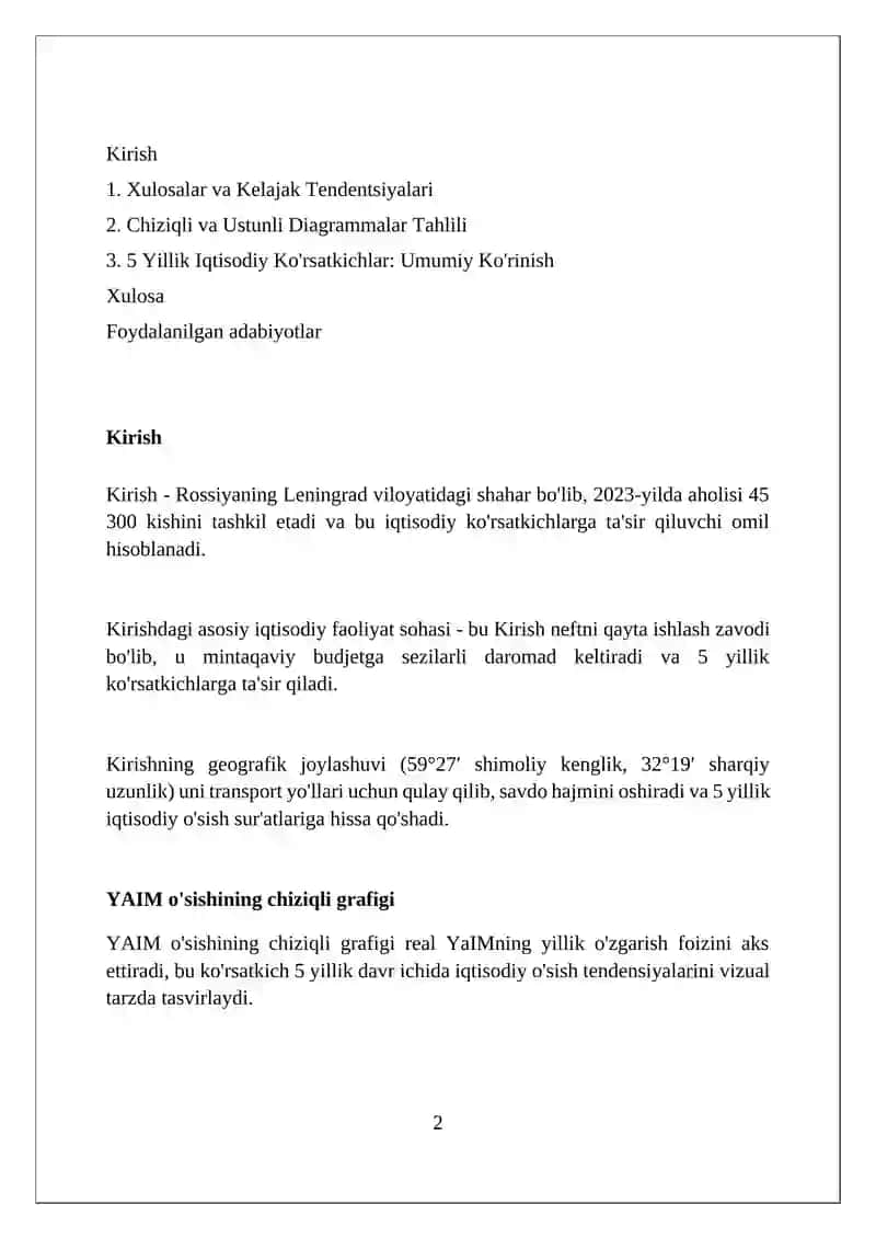 5 yilik iqtisodiy korsatkichlar boyicha chiziqli va ustunli diagrammalar tayorlash 2