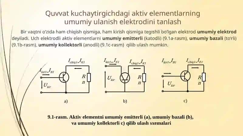 Quvvat kuchaytirgichdagi aktiv elementlarning umumiyulanishelektrodini tanlash 2
