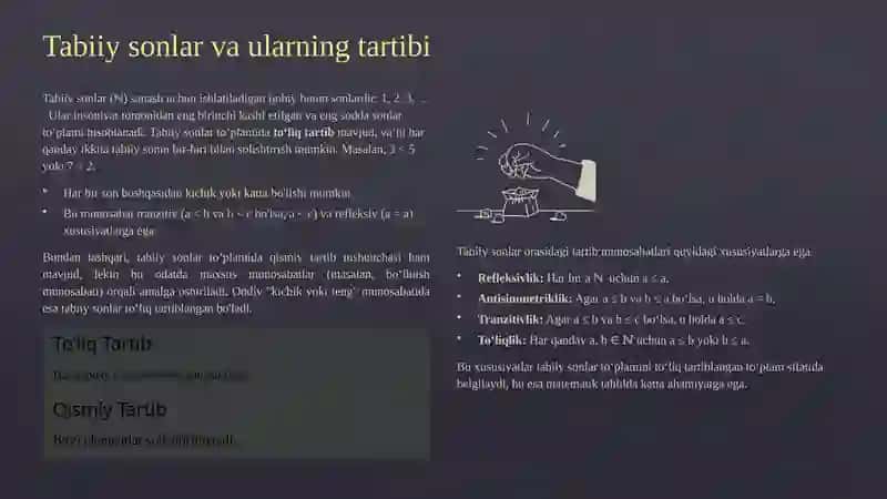 sonlar toplamidagi tartib qismiy tartib va ekvivalentlik 2