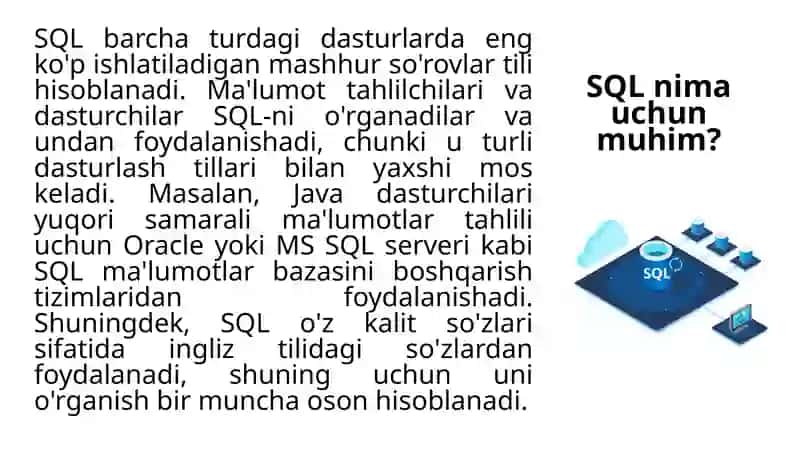 SQL tilidagi ma’lumotlar ustida turli amallar bajarish (davomi) 2
