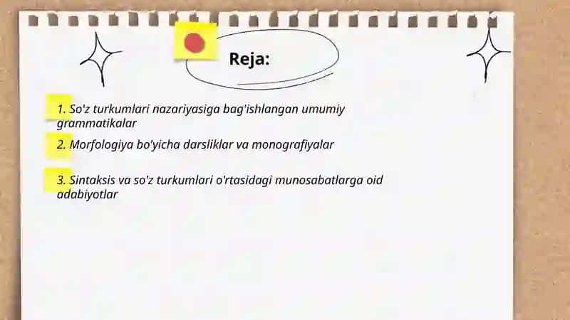 So’z turkumlarini o’rganishga oid adabiyotlar ro’yxati 2