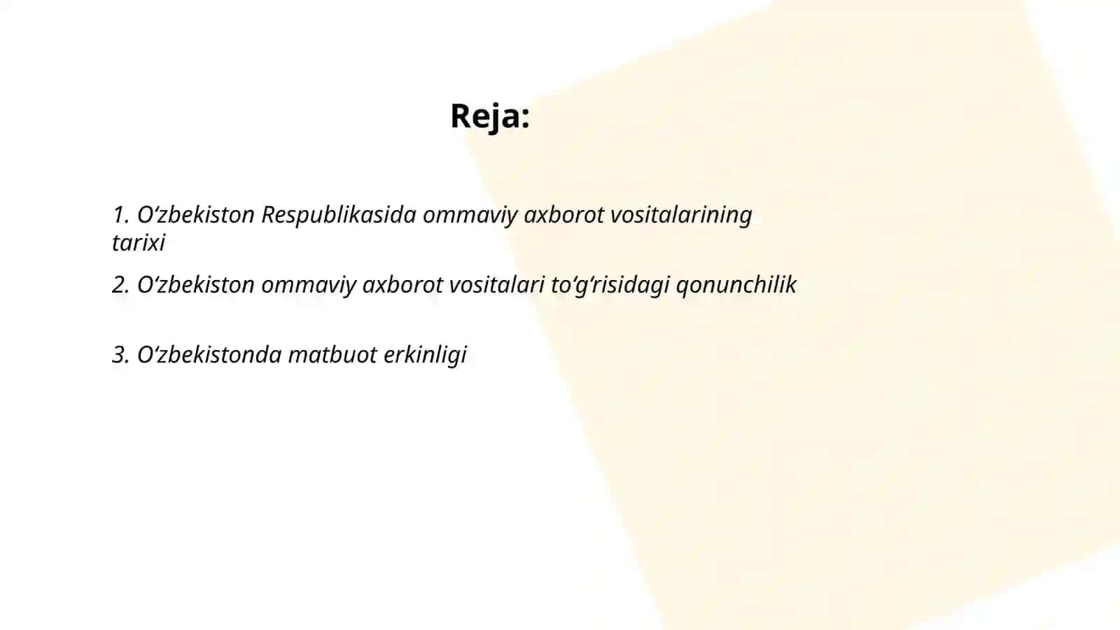 O‘zbekiston Respublikasida ommaviy axborot vositalarining faoliyati 2