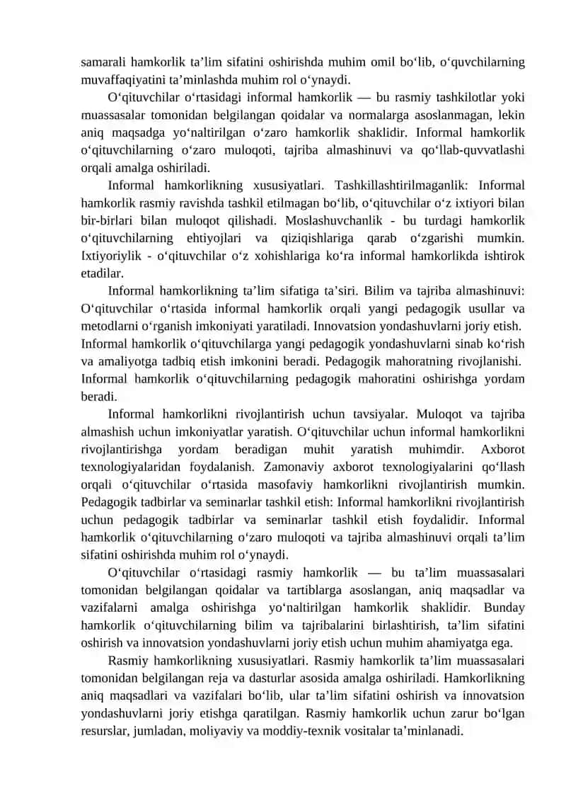 O‘qituvchilarning o‘zaro hamkorligi va kasbiy hamjamiyatlar 2