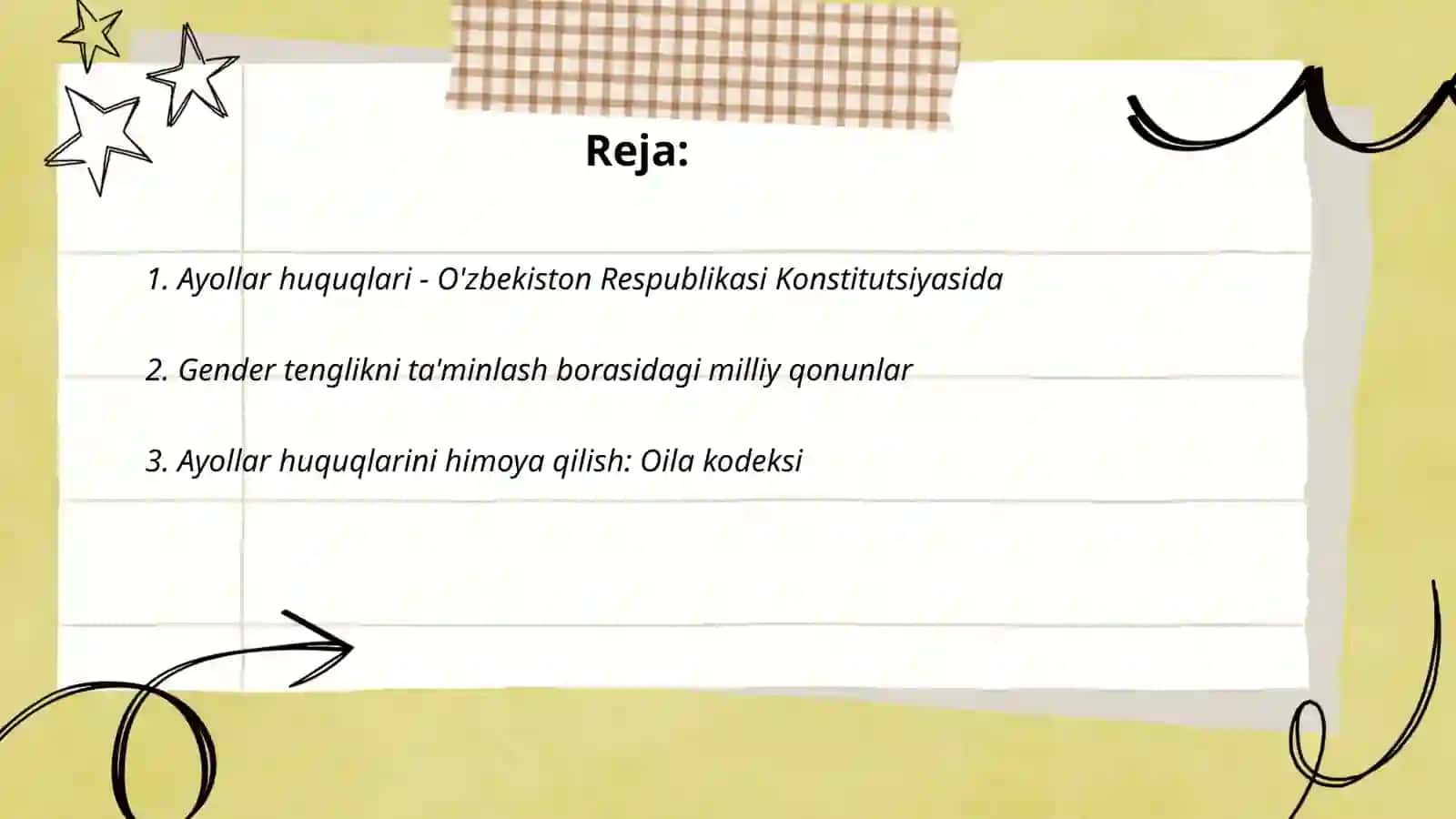 Ayollar huquqlari - O'zbekiston Respublikasi milliy qonunchiligida. Gender tenglik. Himoya orderi 2