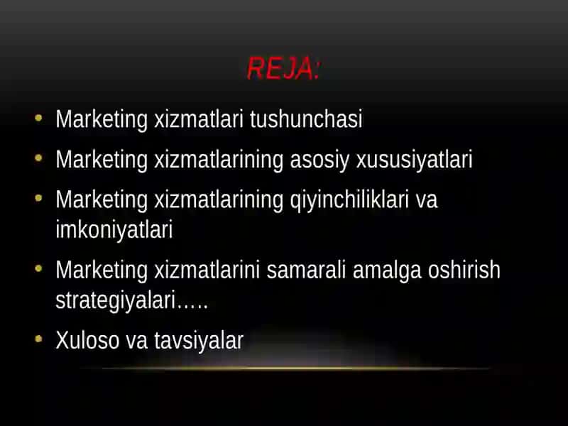 marketing xizmatlarining Xususiyatlari 2