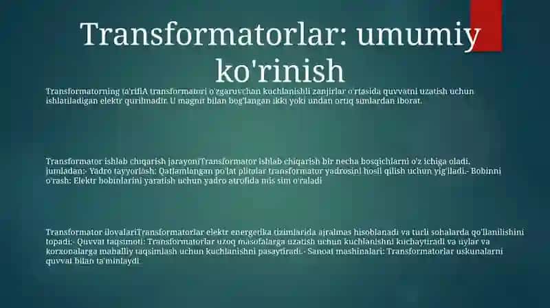 Taransfarmator Ishlab Chiqarish 2
