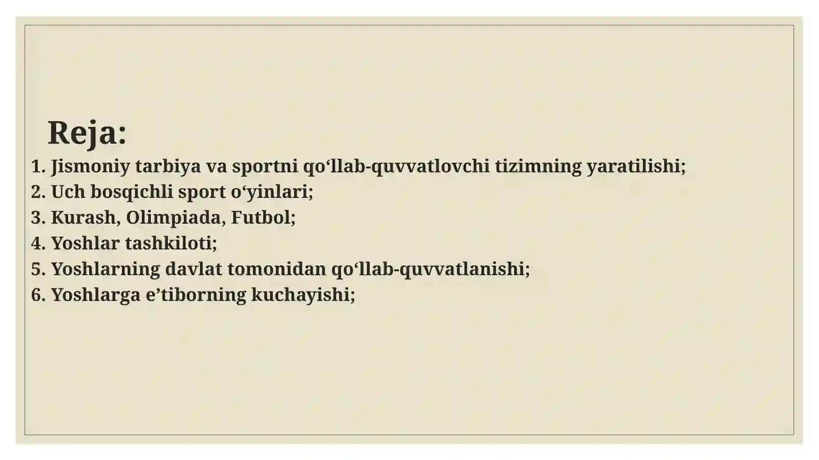 O’zbekiston Respublikasi jismoniy tarbiya va sport sohasi 2