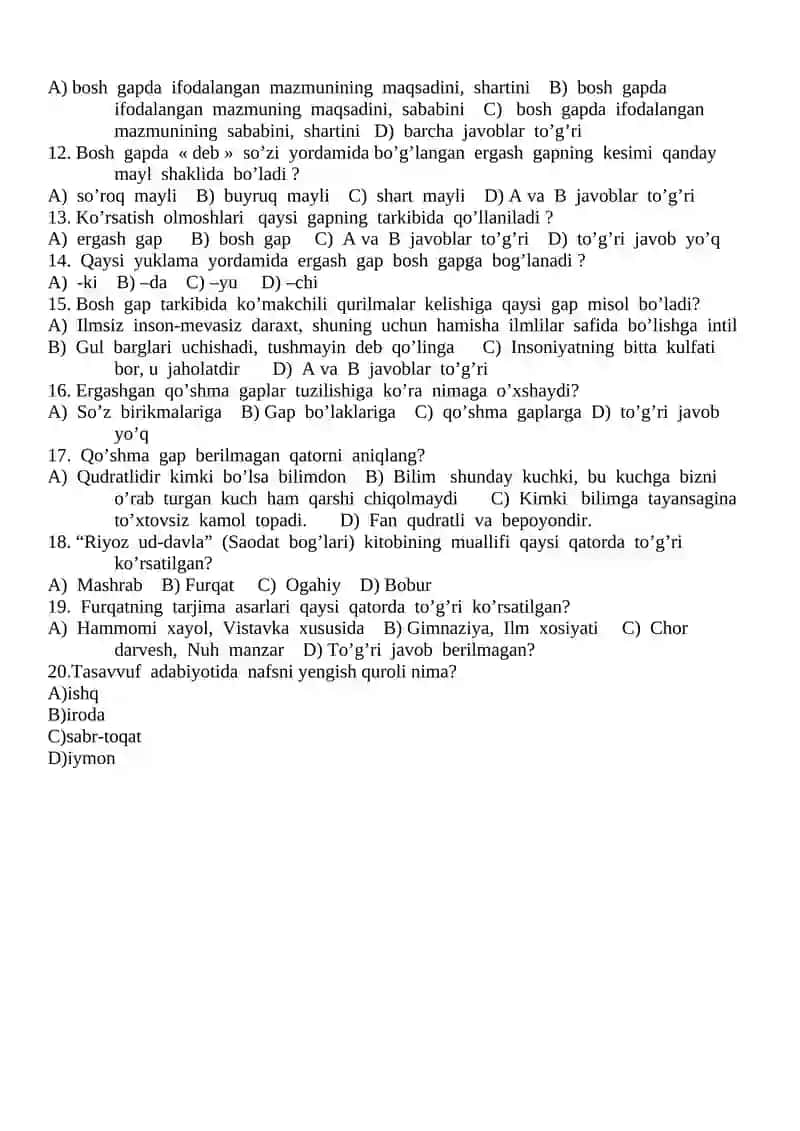 Ona tili va adabiyot fanidan onlayn olimpiada testi(9-sinf) 2
