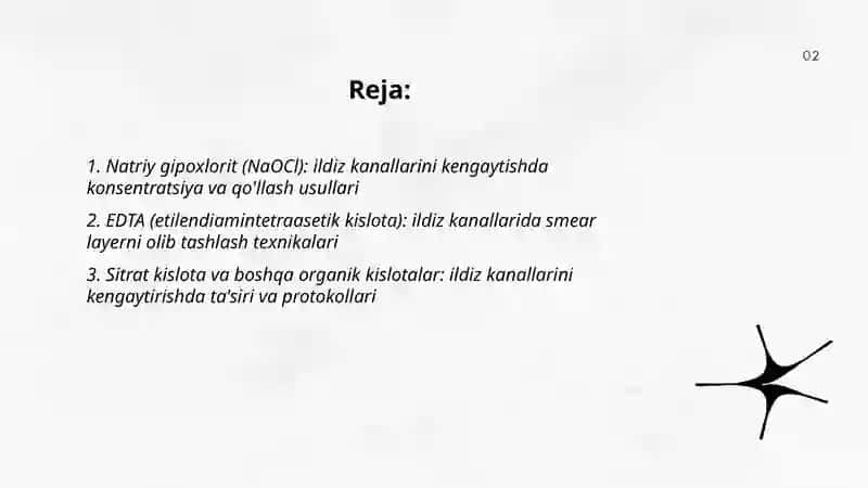 Ildiz kanallarini kengaytishda qo'llaniladigon kimyoviy moddalar va qo'llash usullari 2