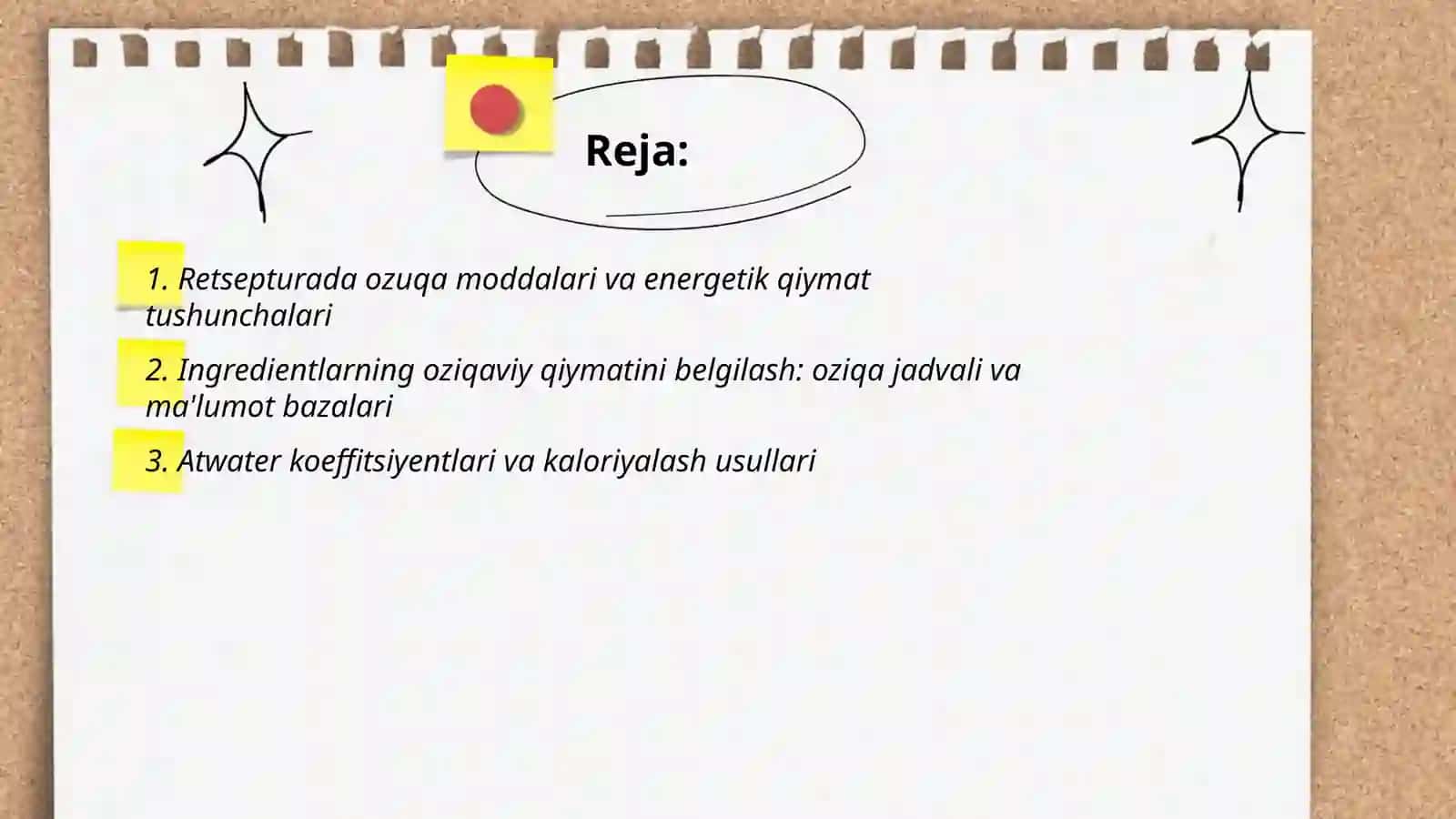 Retsepturada ozuqaviy va energetik qiymatini hisoblash 2
