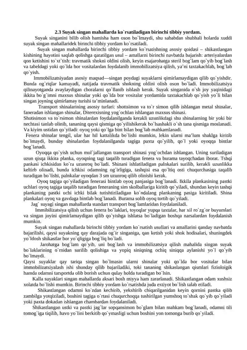 Suyak sinishi va travmatik shok to`g`risida tushuncha 2