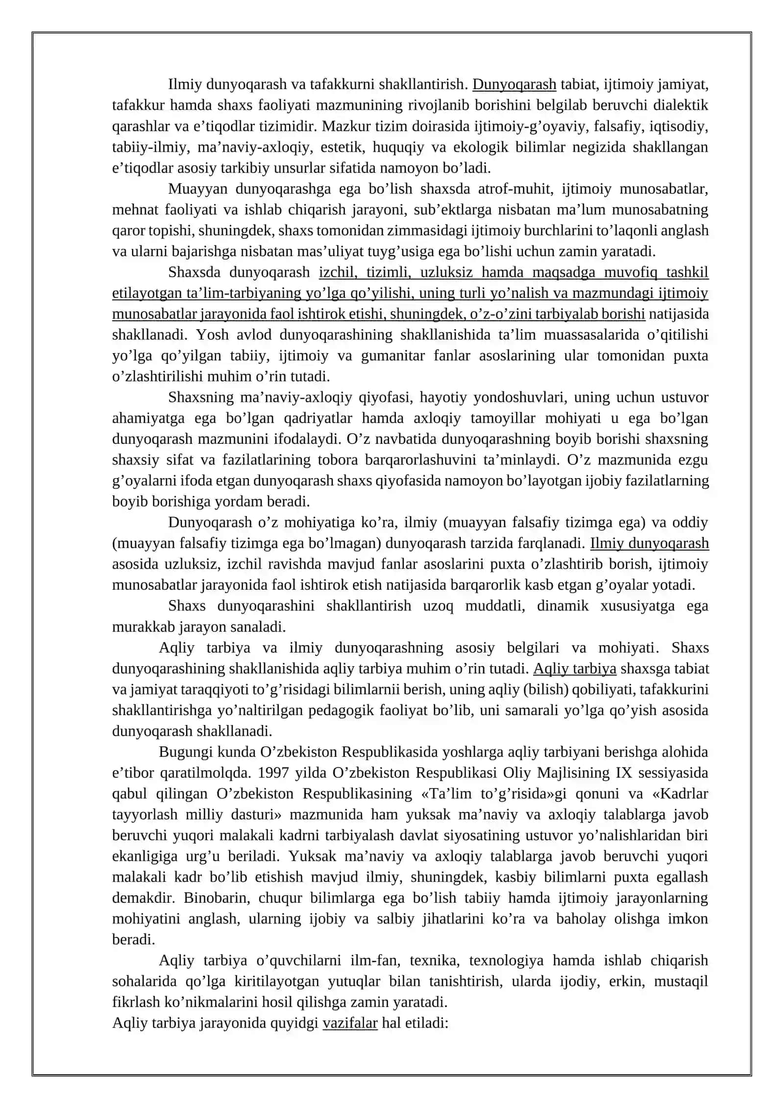 Ilmiy dunyoqarashni shakllantirish. O’quvchilarni aqliy, iqtisodiy va ekologik tarbiyalash 2
