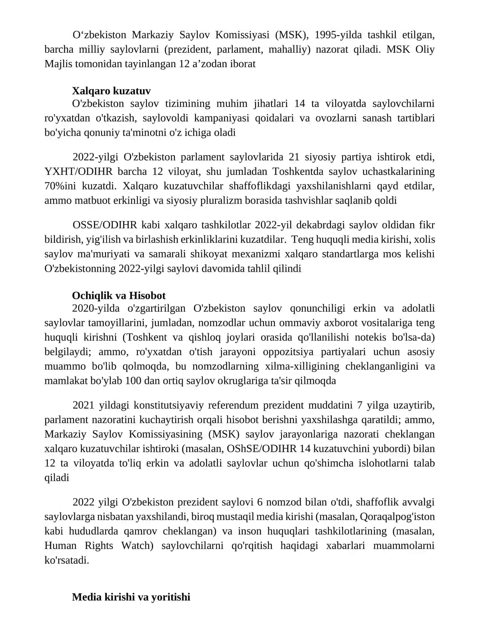O'zbekiston Respublikasida Erkin Saylovlarni Amalga Oshirish Pirinsiplari 2