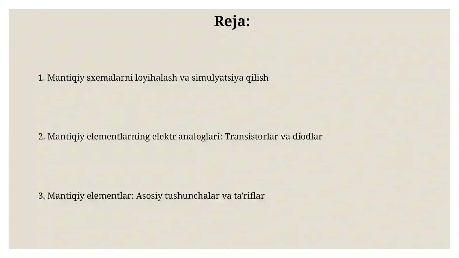 Mantiqiy elementlar va ularning elektr analoglari(oʻxshashlari) 2