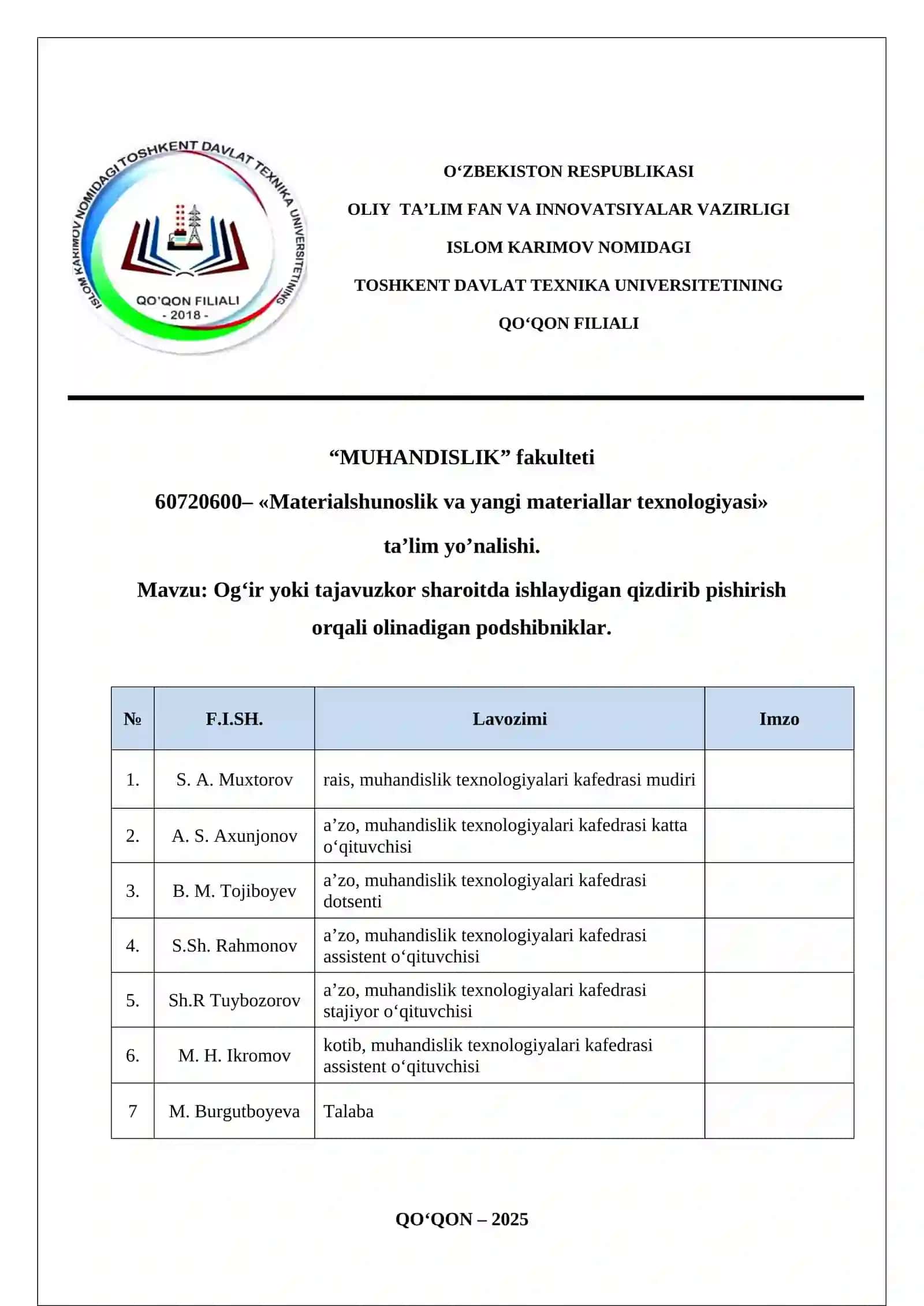 Og’ir yoki tajavuzkor sharoitda ishlaydigan qizdirib pishirish orqali olinadigan podshibniklar 2