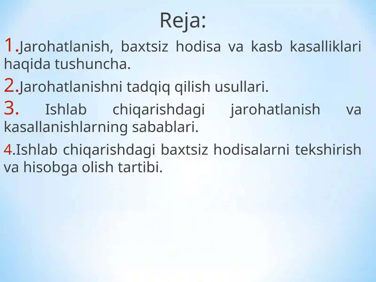 Ishlab chiqarishda sodir bo’ladigan baxtsiz xodisalar va kasb kasalliklari 2
