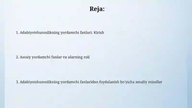 Adabiyotshunoslikning yordamchi sohalari bo’yicha taqdimot tayyorlash 2